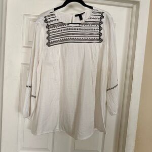 Lane Bryant White Blouse with Black Embroidery
